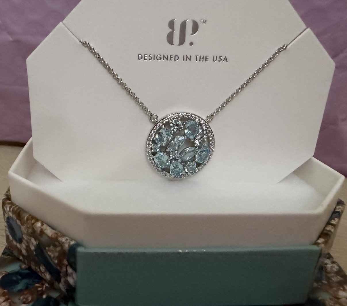 Bomb Party March 2024 Aquamarine Rhodium Necklace “Scatter Me With Gems” RBP7289