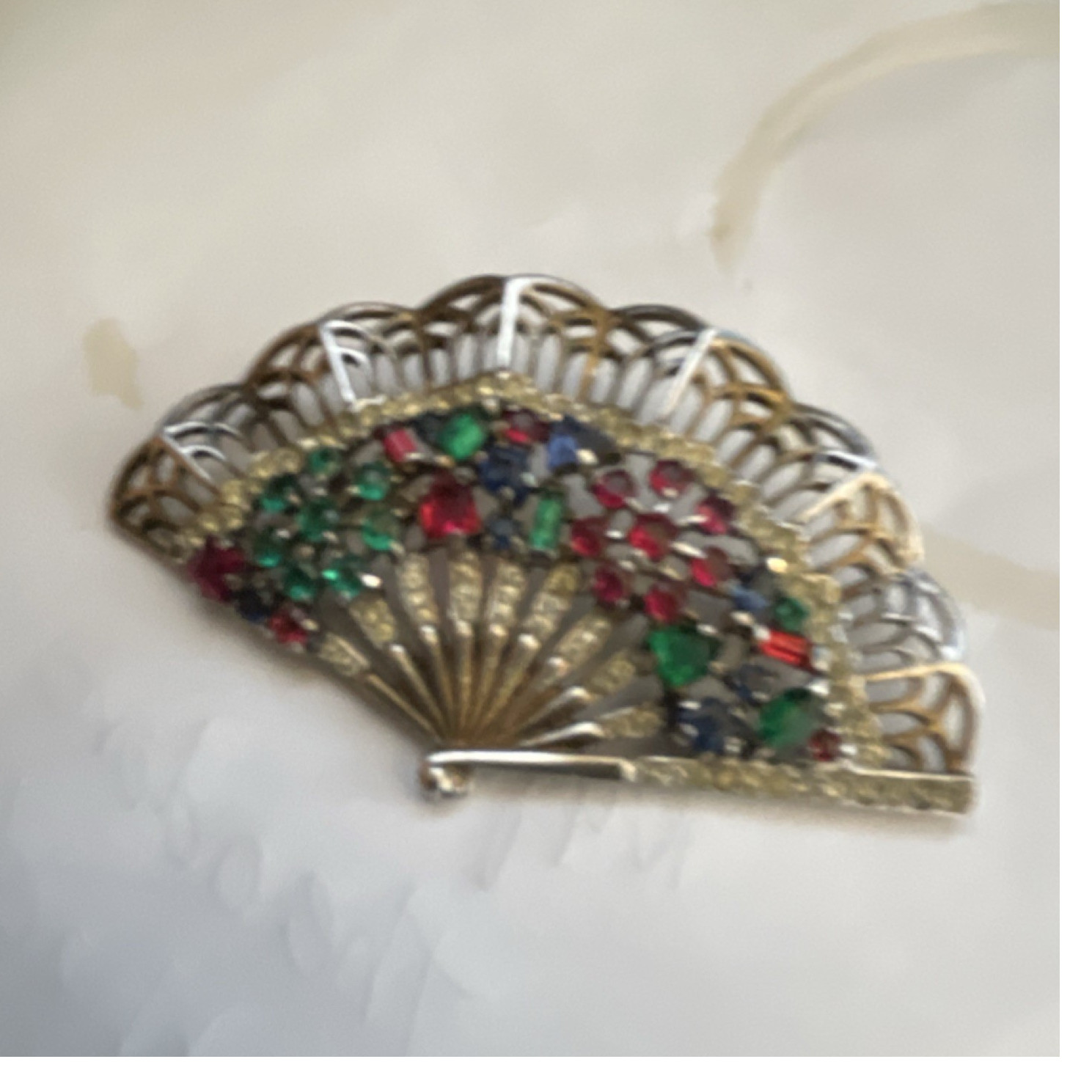 Trifari Fan-Shaped Rhinestone Brooch Pin with matching earrings