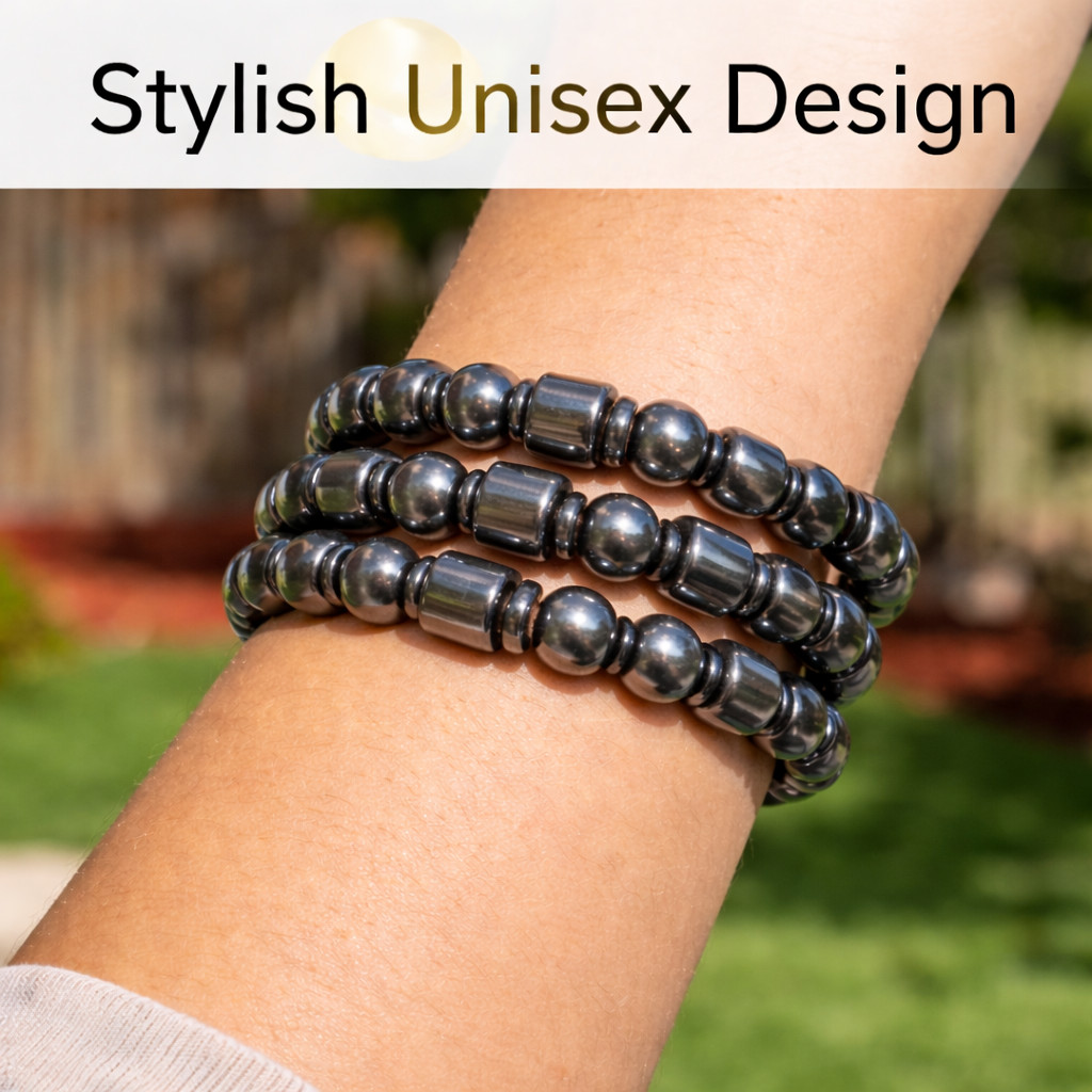 3 Pcs Magnetic Therapy Weight Loss Hematite Stone Beads Bracelet Jewelry