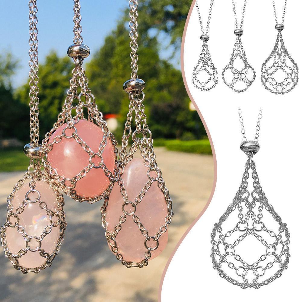 3*【S+M+L】Crystal Stone Holder Necklace Pendant Holders Cord Adjustable Stainless