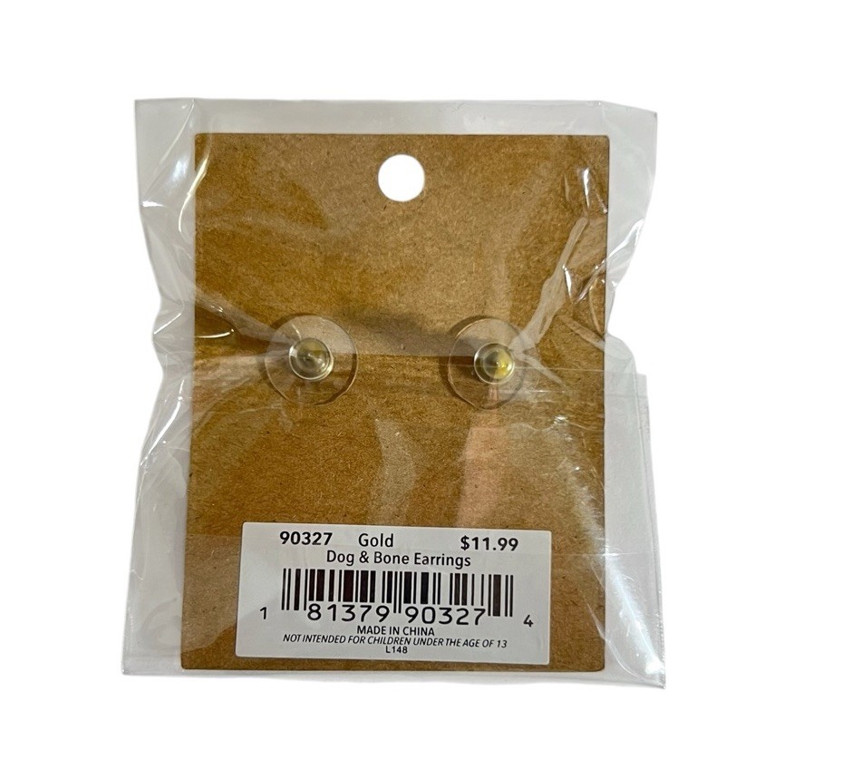 Amanda Blu Gold Tone Dog And Bone Earrings Discontinued New