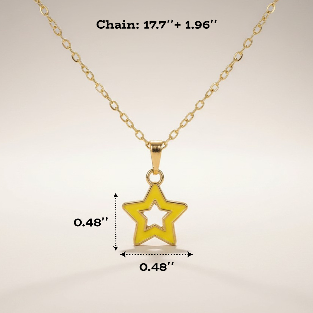Small Hollow Yellow Star With Gold Trim Pendant Necklace