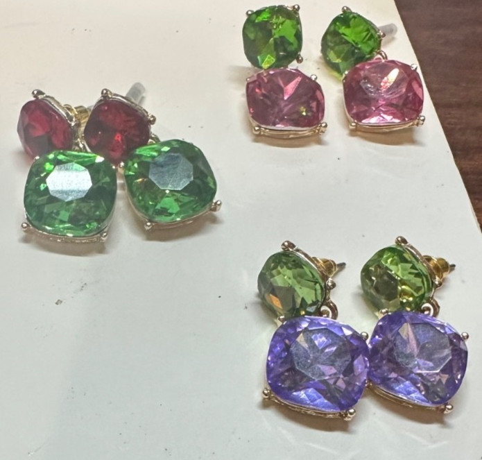 Lot of All 3 Colors Shiny Glass Gemstone Dangle Earrings