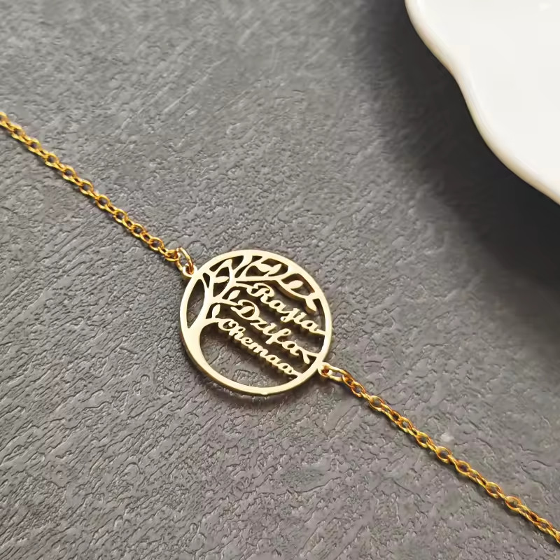 Custom 1-4 Name Family Tree Bracelet Jewelry Lobster Clasp Gift Silver Gold