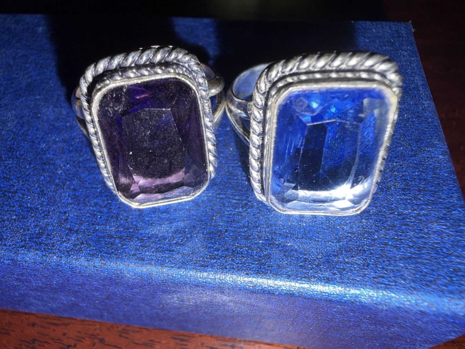 2 Silver 7.5 Rings Purple Amethyst & Blue Tanzanite US Seller