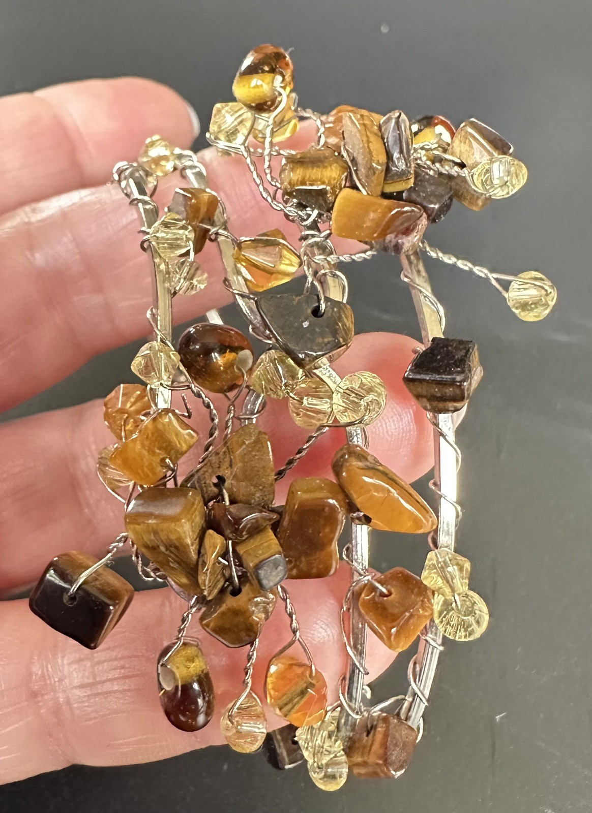 2x Tiger’s Eye Citrine Cuff Bracelet & handmade glass Bracelet Set Of 2