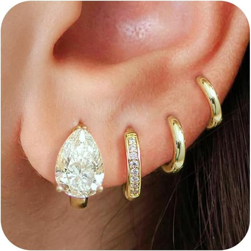 4Pairs Statement Gold Hoop Earrings for Women Trendy,Surgical Steel Gold Plated