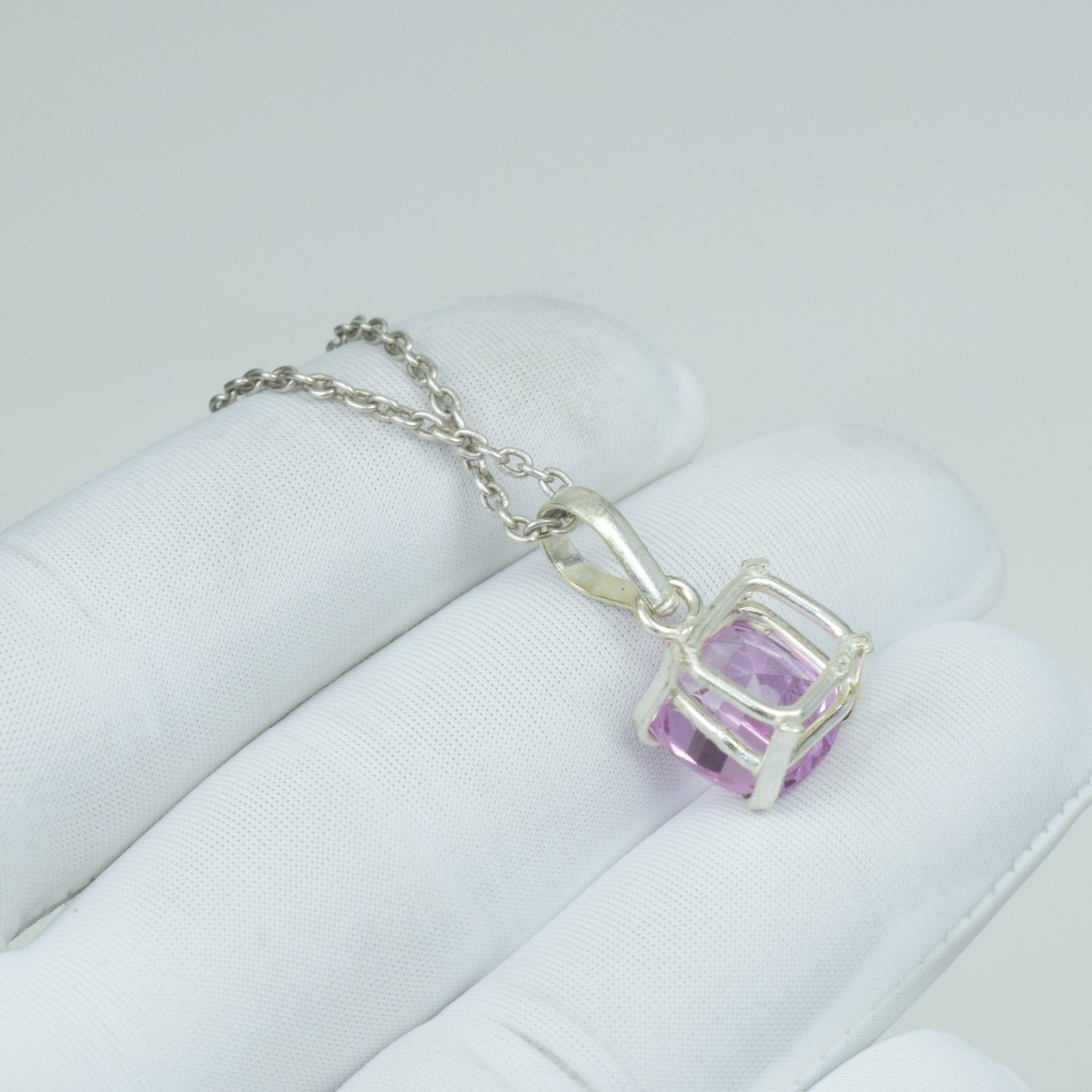Pink Kunzite Necklace Cushion Cut Jewelry, 16Ct Sterling Silver Teardrop Pendant