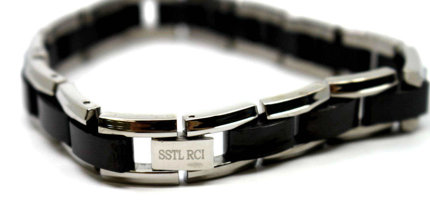 RCI Italy Black Ion Plated Stainless Steel Link Bracelet 8.5″in Adjustable