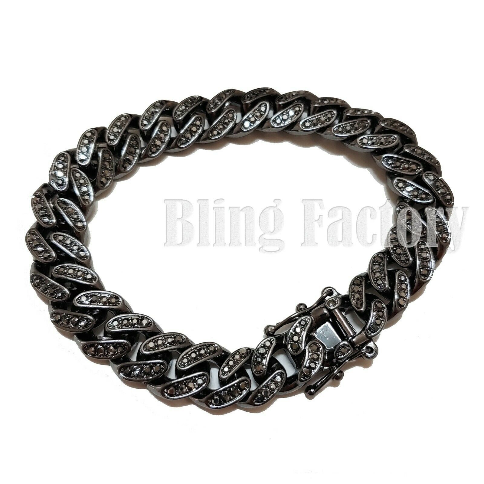 HEMATITE PLATED ALLOY 8.5″ 10″ 11″ CUBIC ZIRCONIA CUBAN CHAIN BRACELET ANKLET