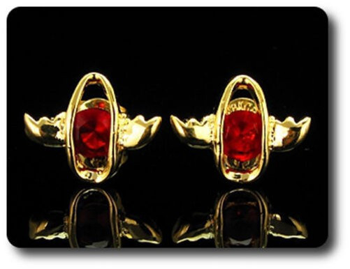 Earrings Ruby 0 3/32×0 5/16in Gold Plated 18 K-Swiss