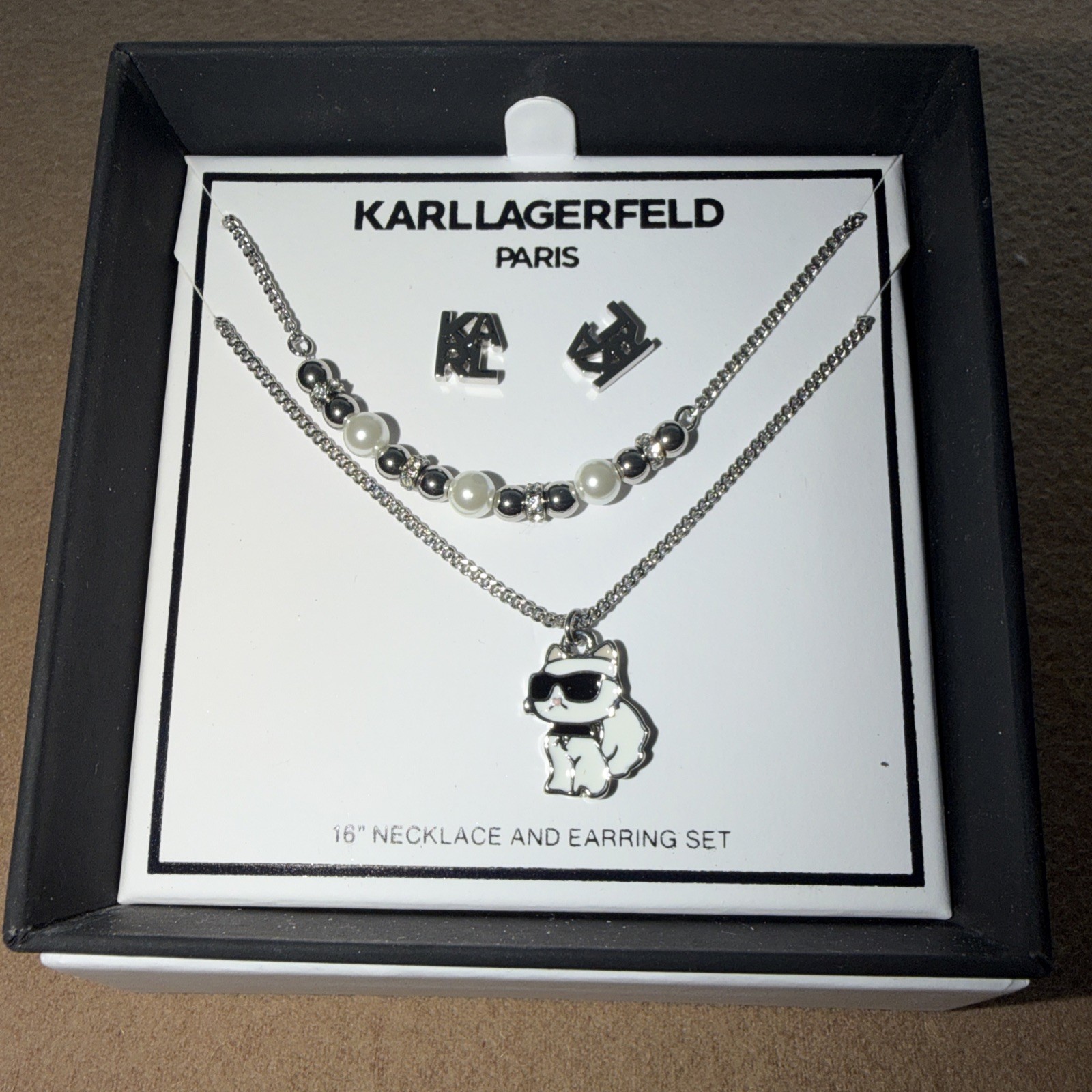 Karl Lagerfeld Paris Women’s Jewelry Set Necklace and Earrings Silver Tone