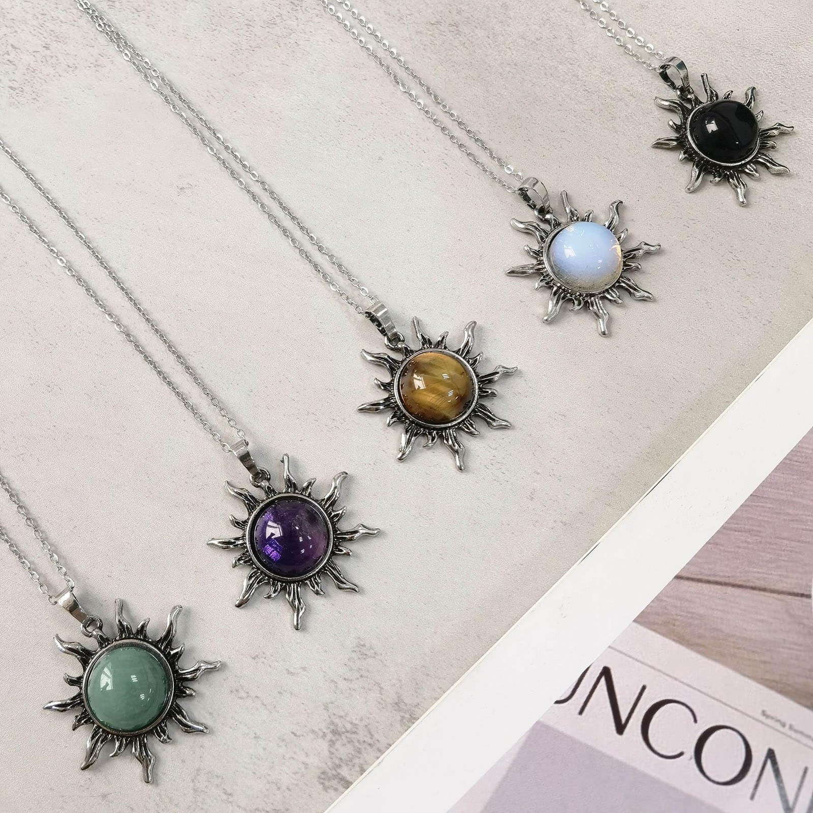Obsidian Necklace, Natural Gemstone Sun Necklace for Women, Black Obsidian Ne…