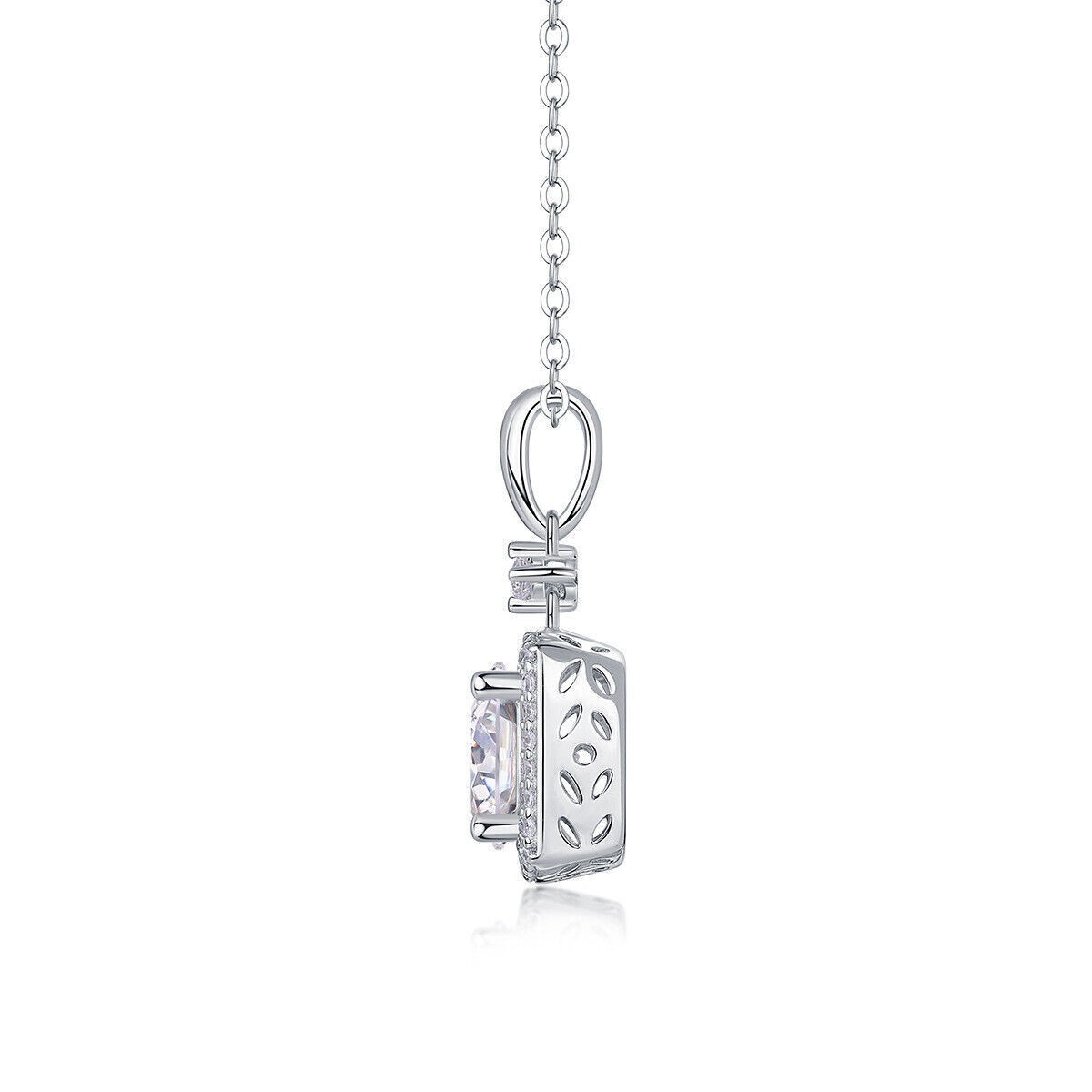 Sparkling Round Cut Simulated Diamond Halo Charm Pendant 14K White Gold Plated