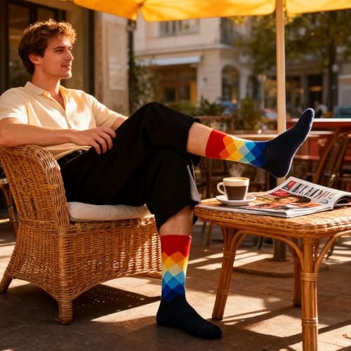 Funny Novelty Socks for Men Women Colorful Funky Cotton Crew 6-12 Caihongse