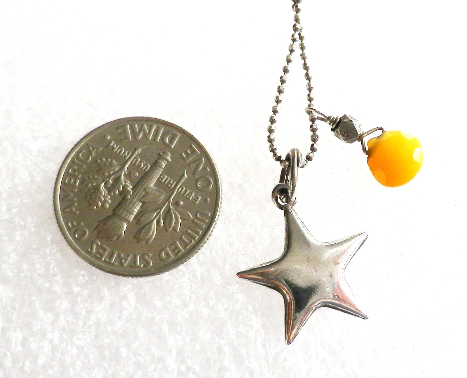 Mini Charm Necklace Silver Star and Yellow Gemstone Sterling Silver Necklace