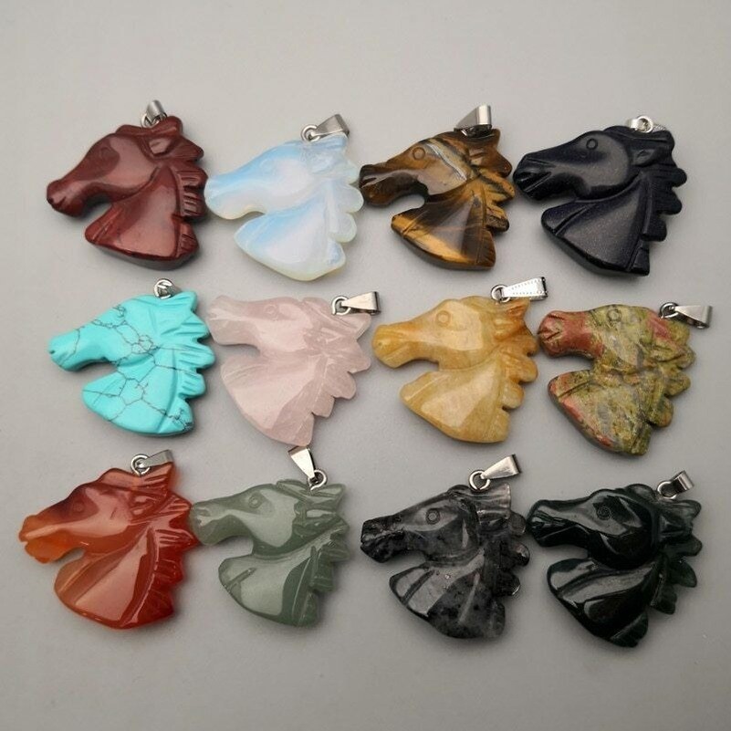 12pcs/lot stone Horse head mixed Pendants & necklaces charm Animal pendant DIY