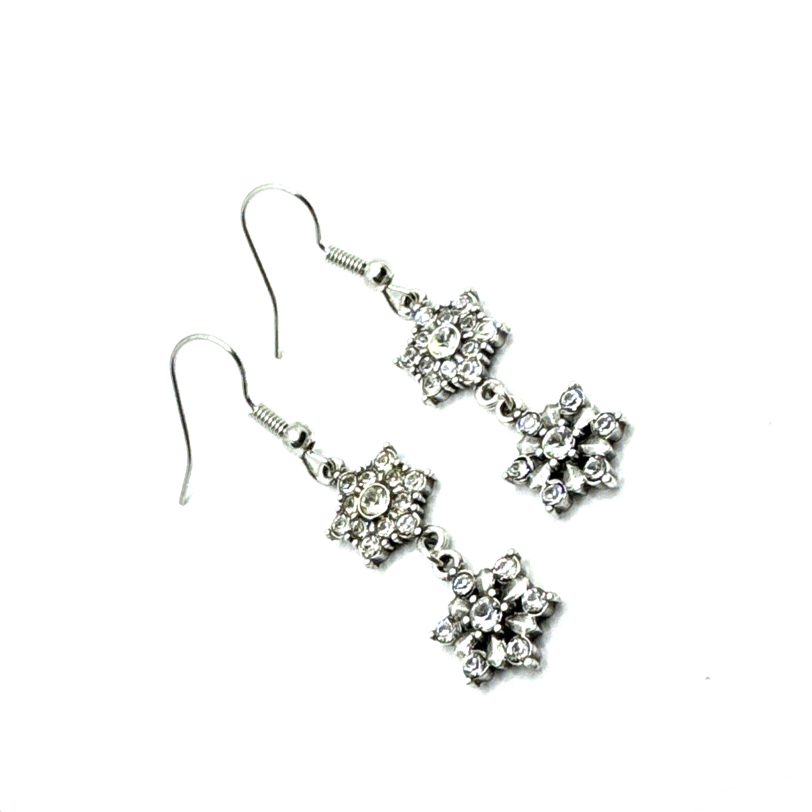Brighton Arctica 2-Snowflakes Dangle Crystals Holiday Winter Silver Earrings