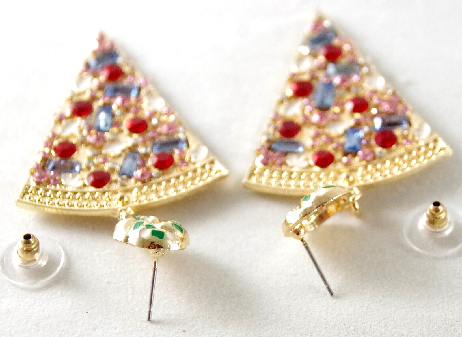 2.25″ BETSEY JOHNSON PIZZA SLICE CRYSTAL RHINESTONE/ ENAMEL DROP DANGLE EARRINGS