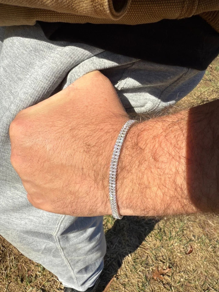 5ct Round Simulated Diamond Stunning Tennis Unisex Bracelet 14kWhite Gold Plated