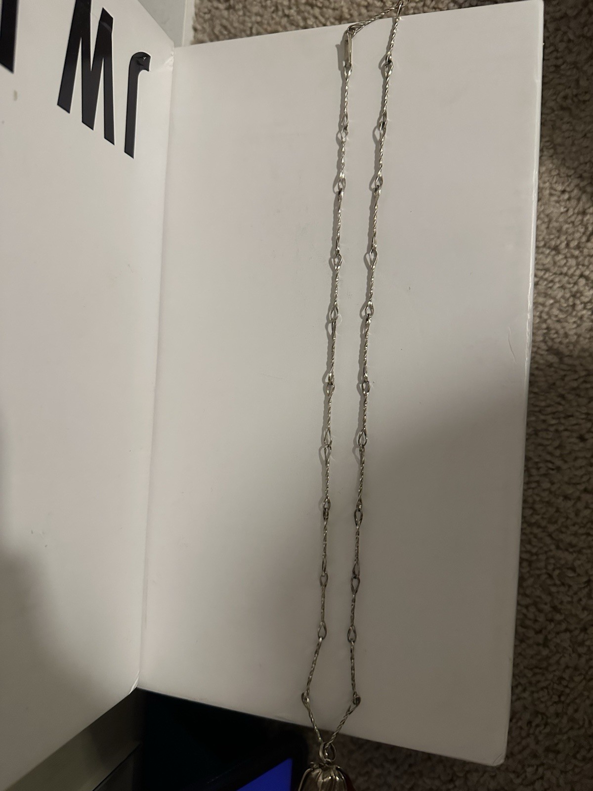 Silver Tone Link Chain Necklace, Amber Teardrop Pendant Wire Setting