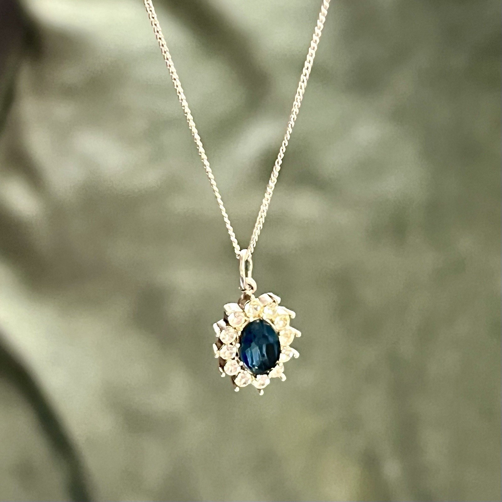 Sterling Silver Cluster Pendant Necklace 16 Inch Curb Link Chain 925
