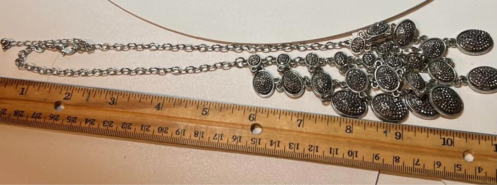 Black Tone Chain Statement Necklace in Good Condition