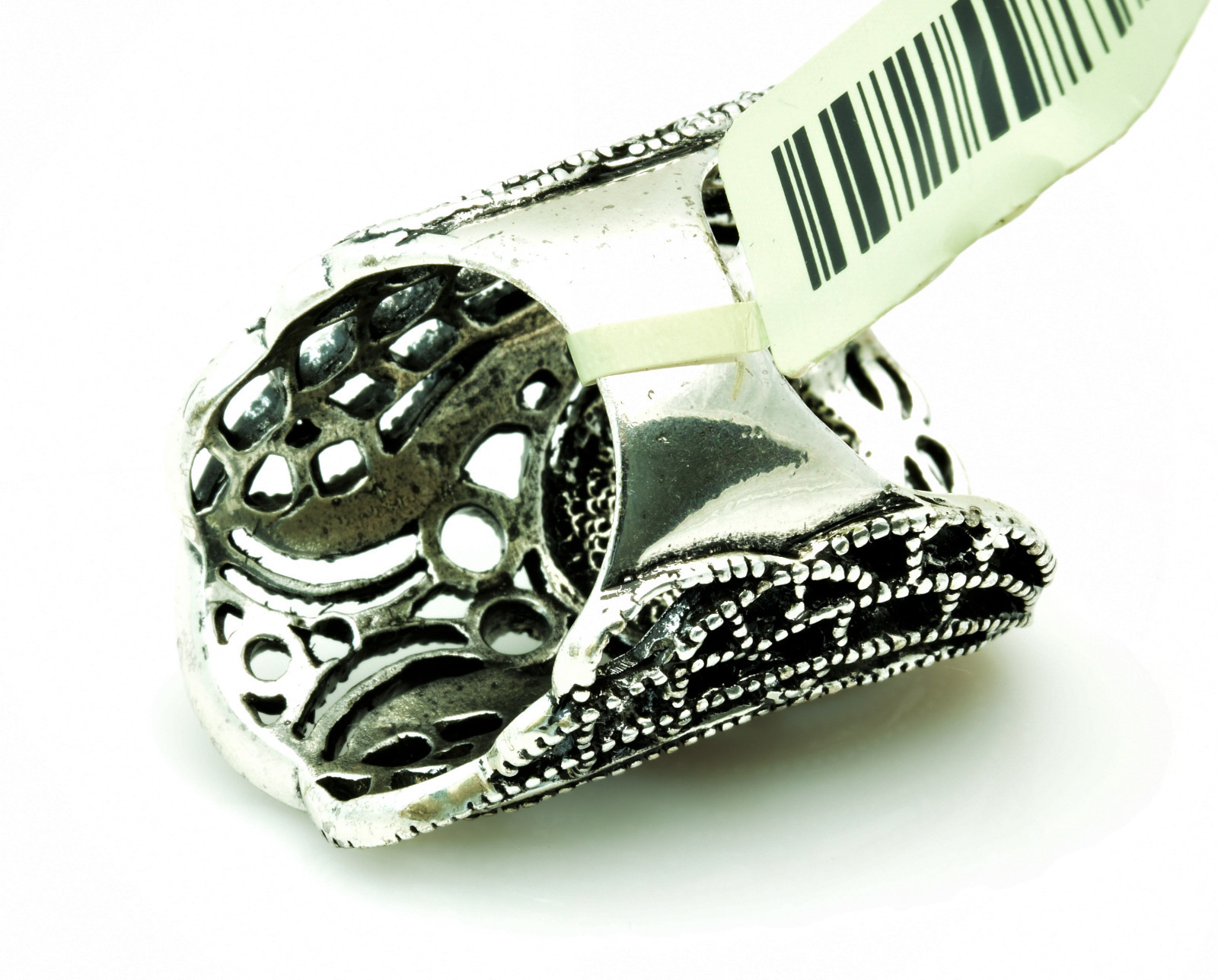 Size 7 Wide Cut Out Band Ring Smoky Silver Crystal Clear Channel Set CZ Accents