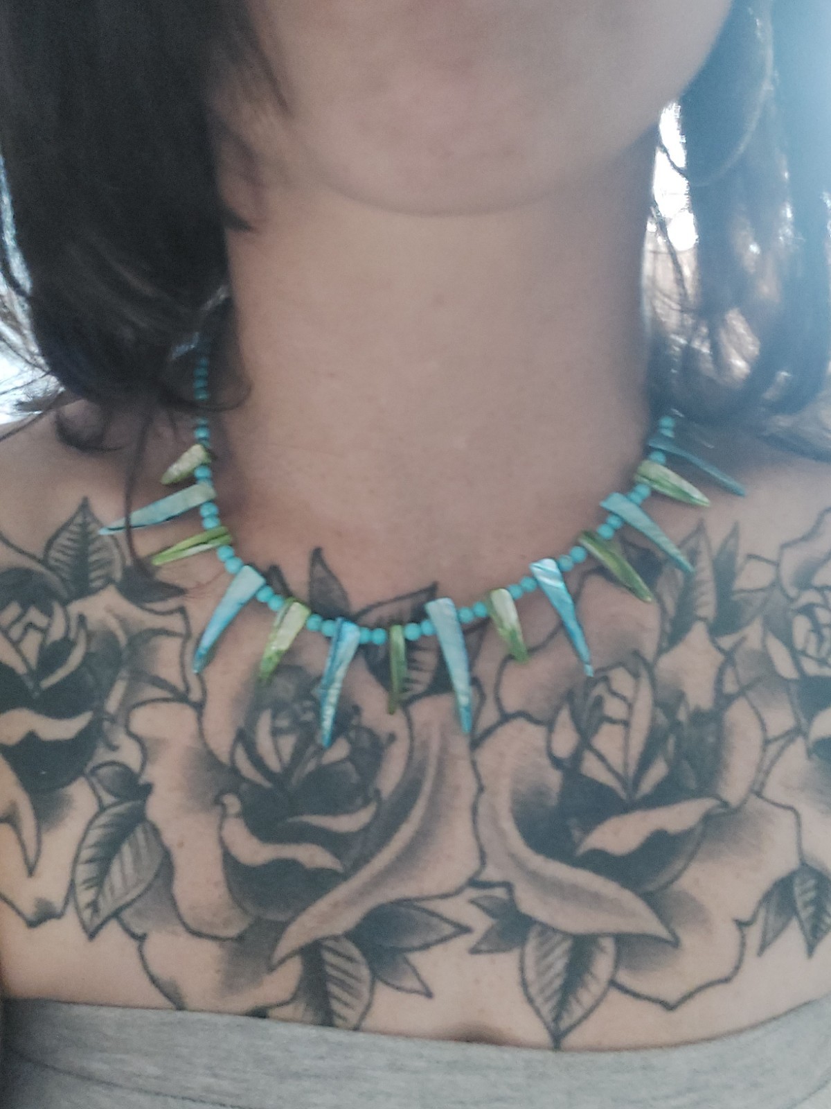 Turquoise Stone Beaded Statement Spike Pendant Necklace Ball/Bead Toggle