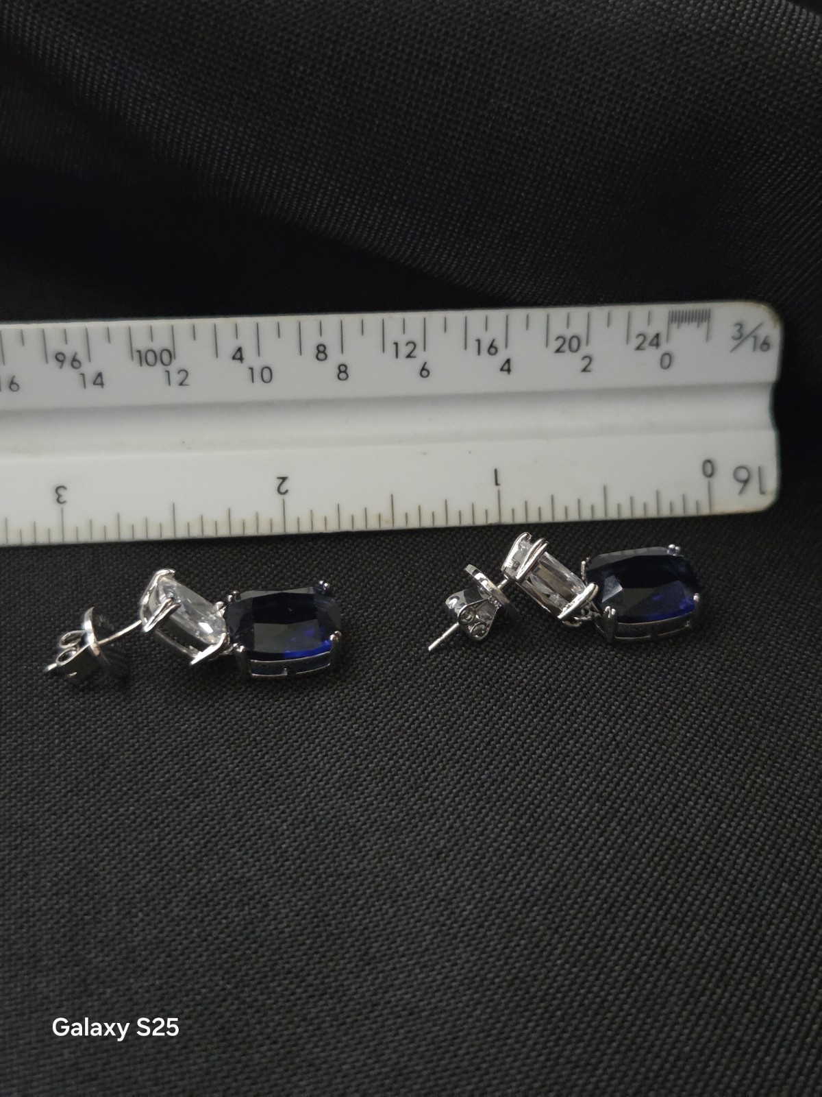 womens Earrings Dangle/Drop Stud Blue & Clear CZ Cushion Silver Tone Butterfly