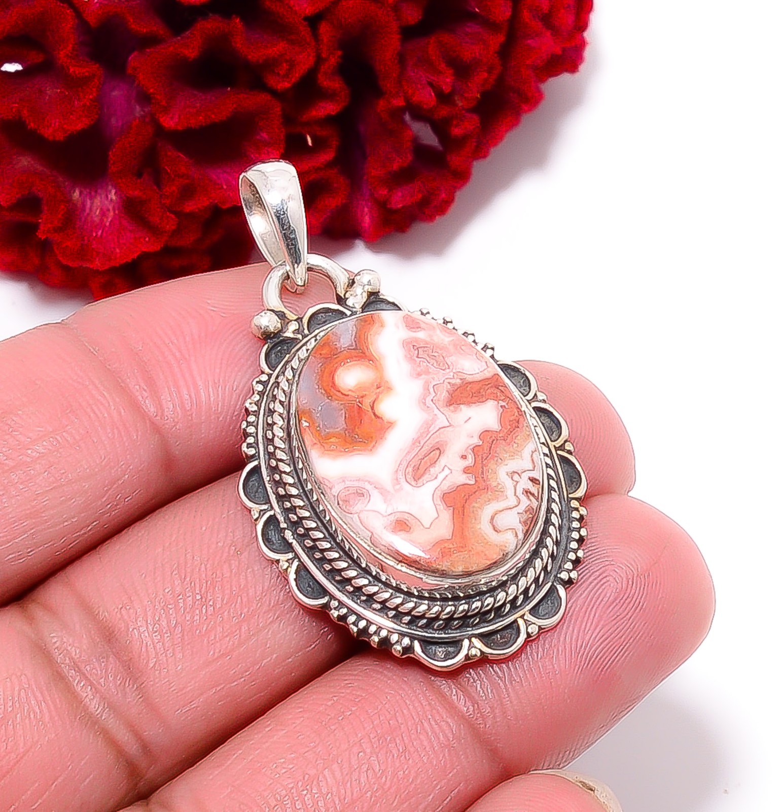 Rosetta Jasper – United State Gemstone 925 Sterling Silver Pendant 1.83″ P96228