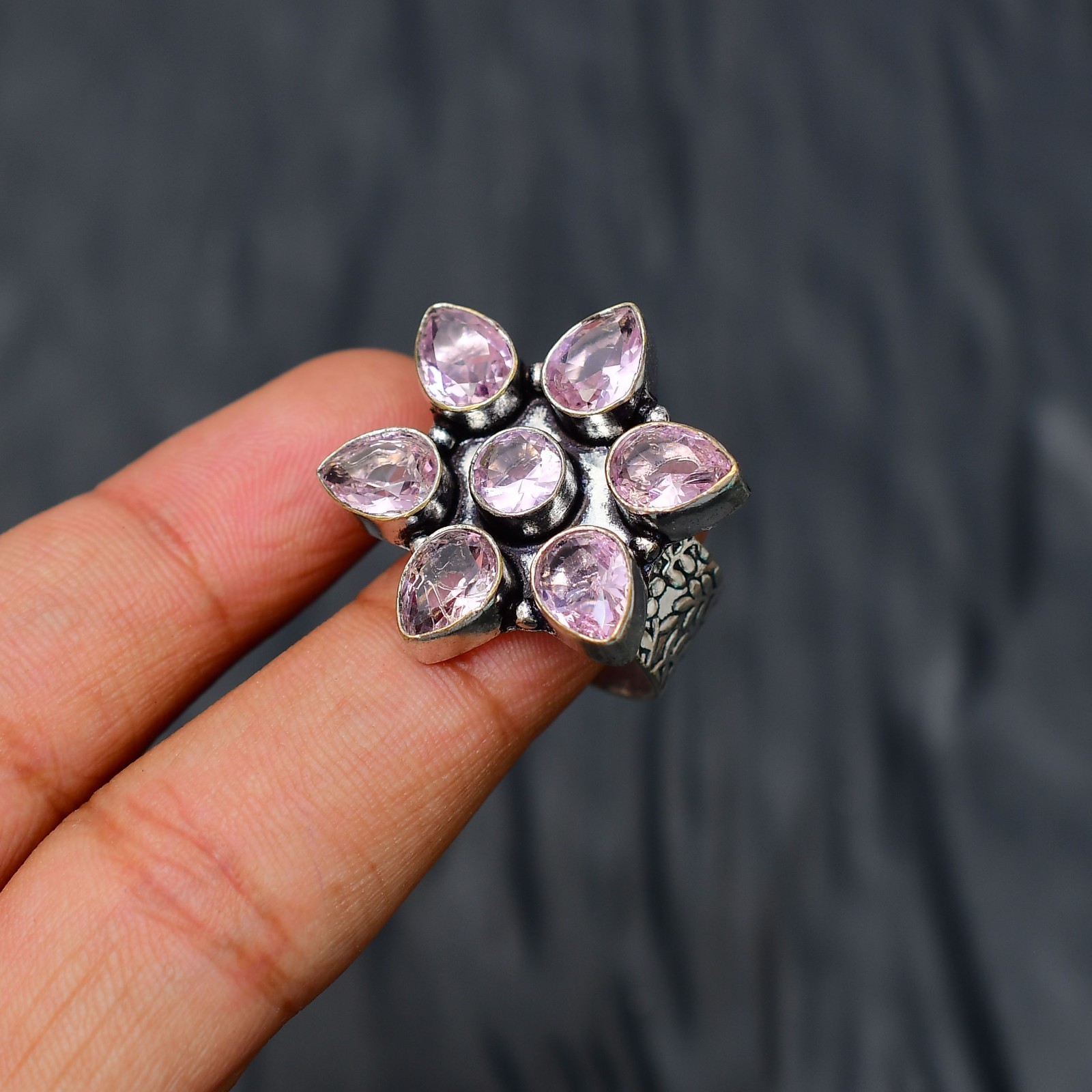 Pink Kunzite Gemstone Handmade 925 Sterling Silver Jewelry Ring Size 8