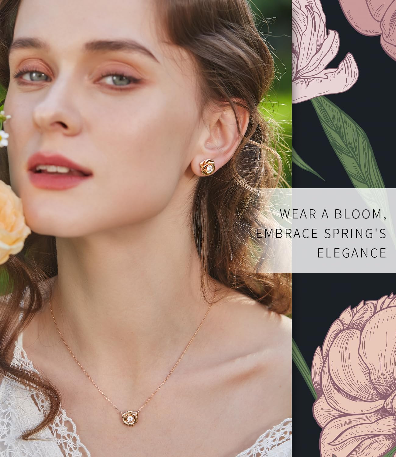 Gold Plated Sterling Silver Rose Flower Earring Studs, Hypoallergenic & Nickel F