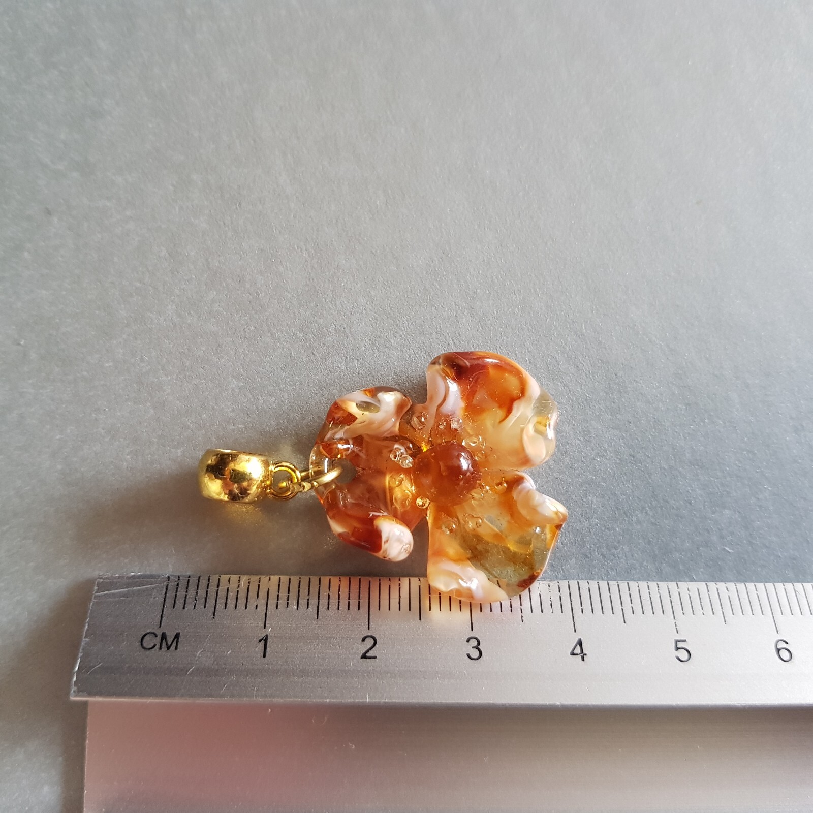 Flower Transparent Light Brown Beige Tea Colors Genuine Murano Glass Necklace