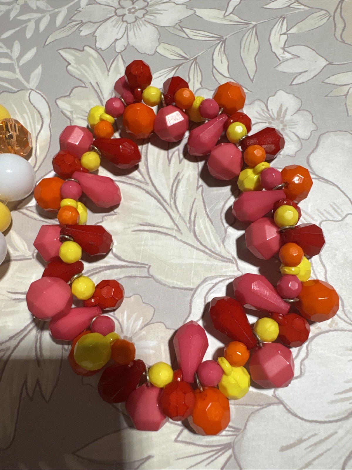 Lot Of 2 White Yellow Pink Orange Beaded Crystal Statement Bracelets Stretchy