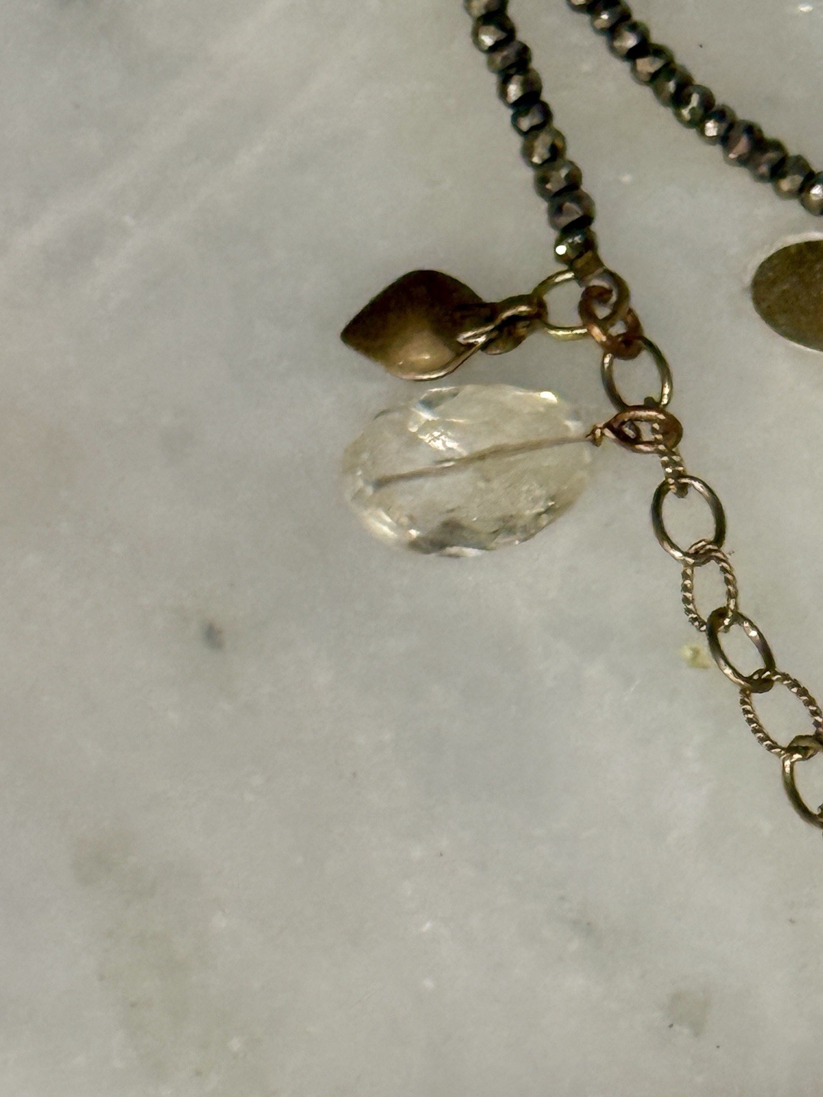 Bittersweet Designs Pyrite Chain W/ Cross Pendant & Charms Layered Necklace 66”