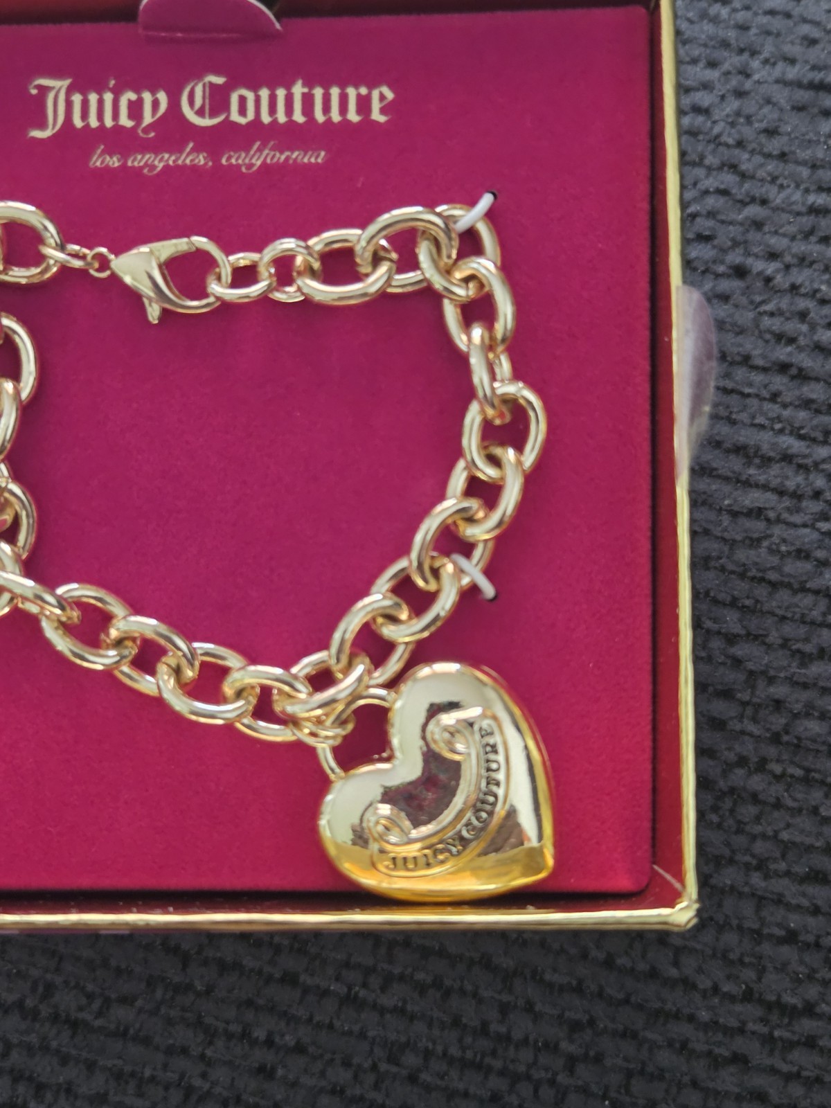 Juicy Couture Gold Puffy Heart Charm Chain Dangle Bracelet