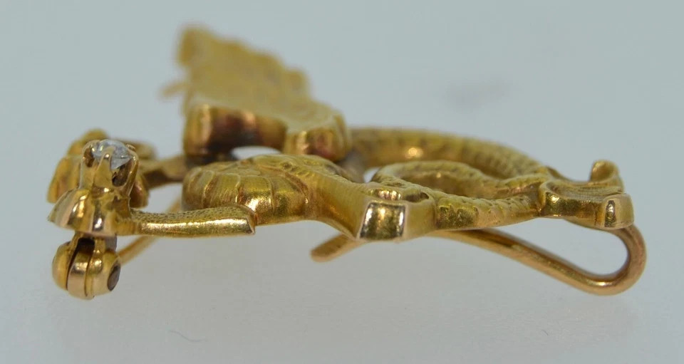 14K & Art Nouveau Chimera Dragon Brooch Watch Pin