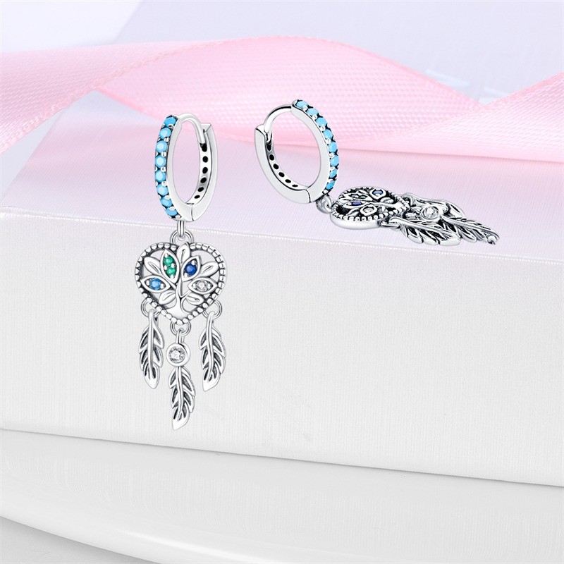 PANDACH 925 Sterling Silver Heart Dreamcatcher Dangle Earrings For Womren Gifts