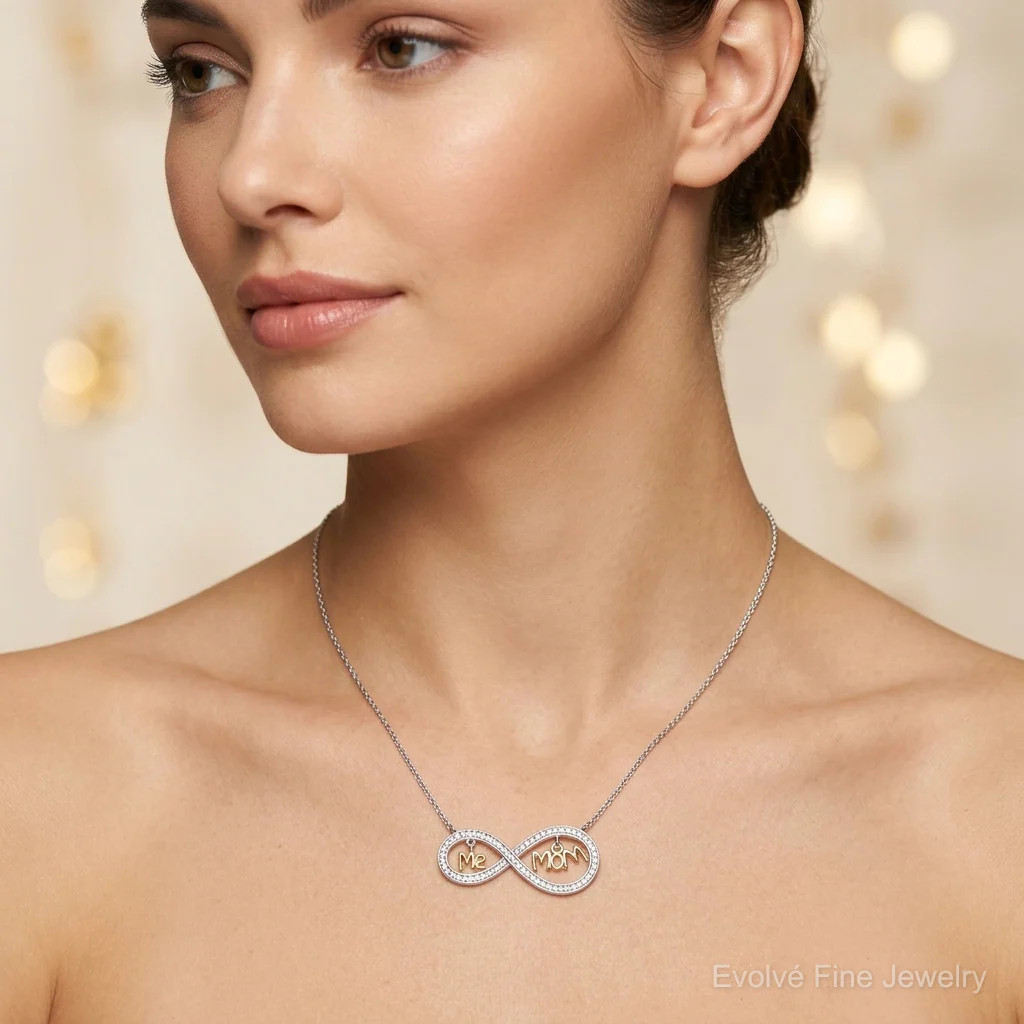 Sterling Silver Gold-Plated MOM And ME CZ Infinity Necklace