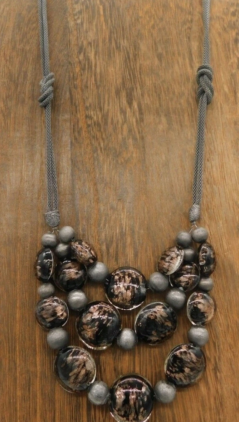 Coldwater Creek Black Copper Glass Bead Gunmetal Chain-mail Chain 20″ Necklace