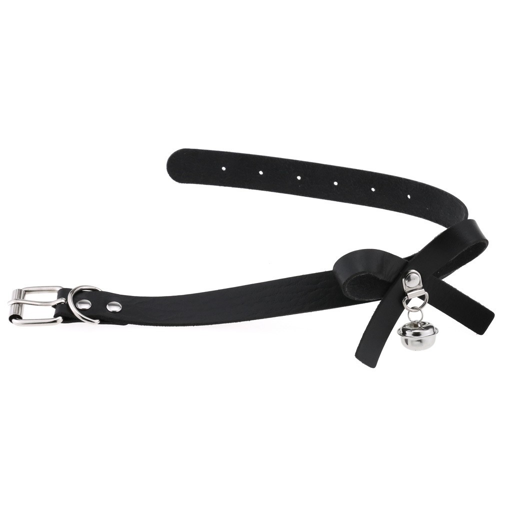 Gothic Punk Leather Choker Collar with Bowknot Bell Buckled Necklace Club Party
