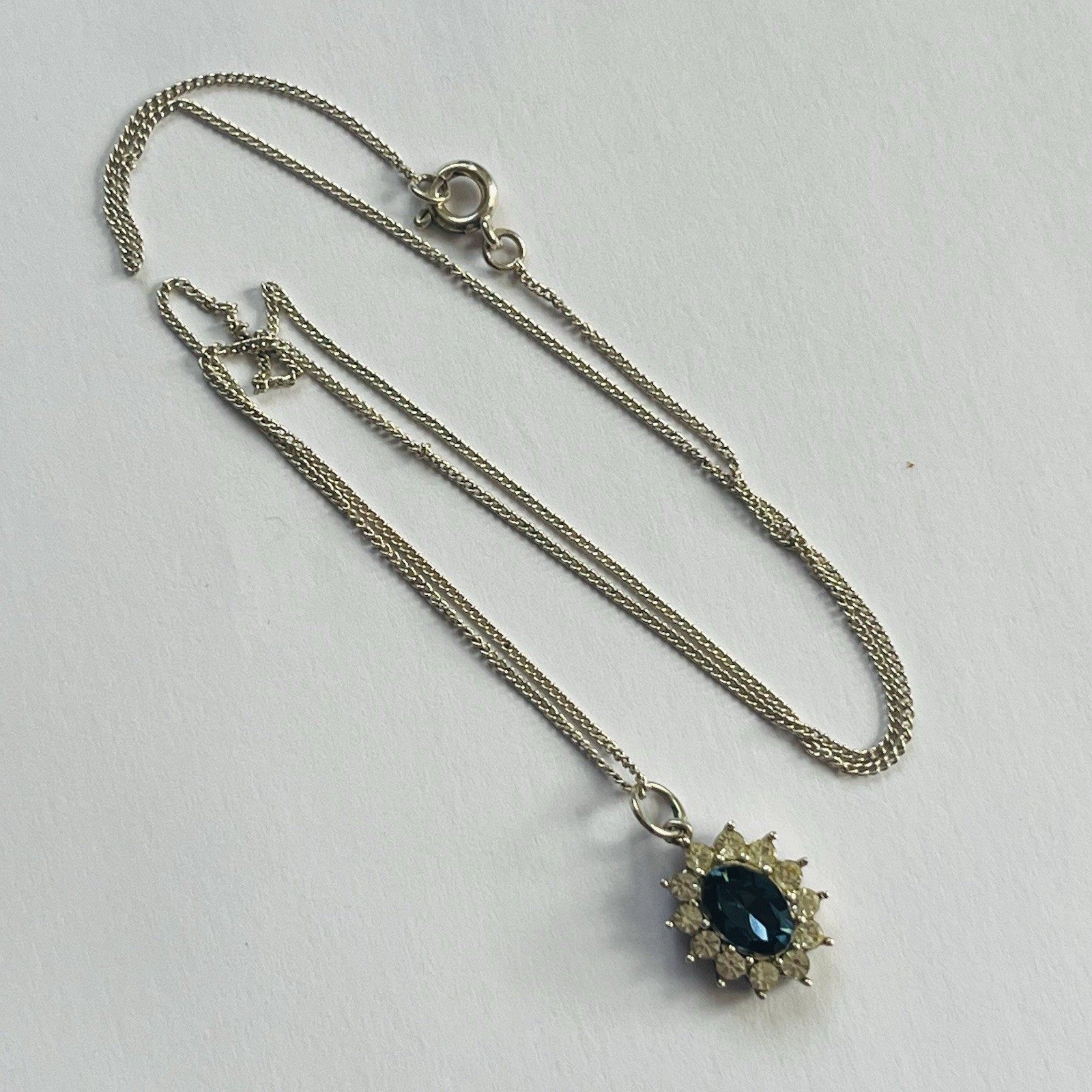 Sterling Silver Cluster Pendant Necklace 16 Inch Curb Link Chain 925