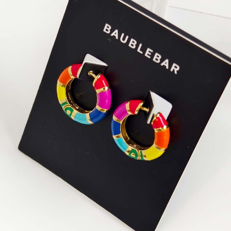 New 25mm Baublebar Enamel Hoop Earrings Gift Chic Women Party Vacation Jewelry