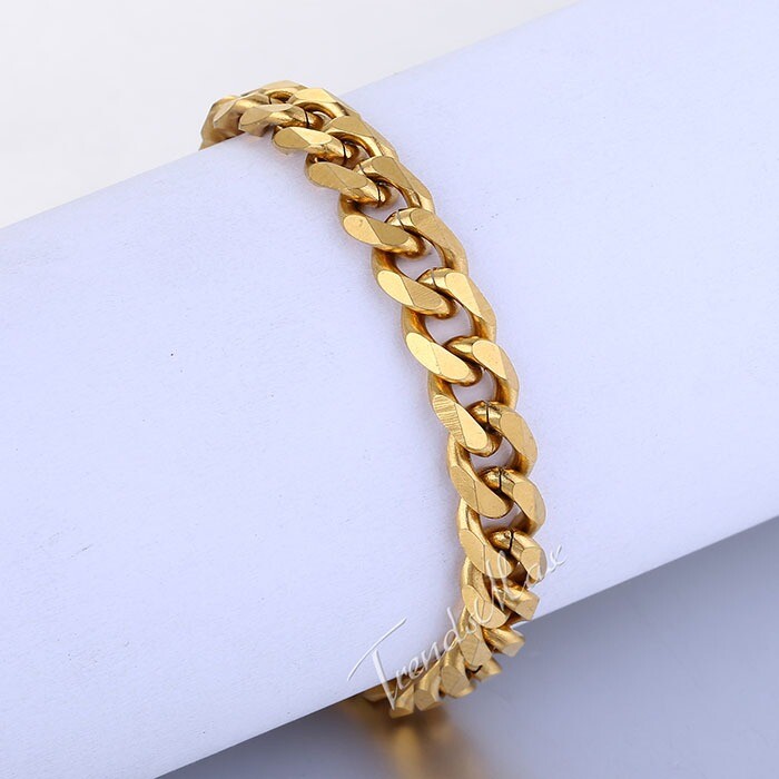 7MM Necklace Bracelet SET Stainless Steel Chain Gold Plated Cuban Link For MEN