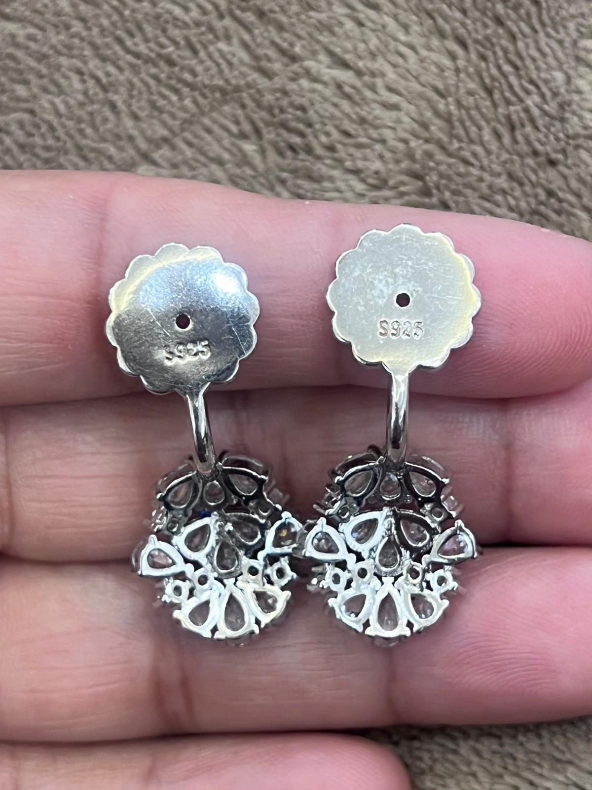Euro Sparkles Netherlands 925 Silver 2-in-1 Jacket Earrings Women Pear CZ