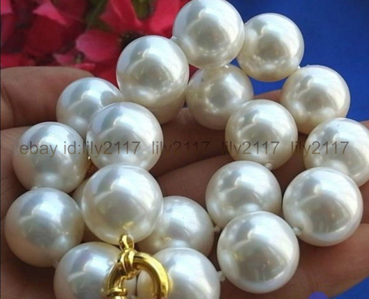 Huge 16mm White South Sea Shell Pearl Round Beads Necklace 18 inch