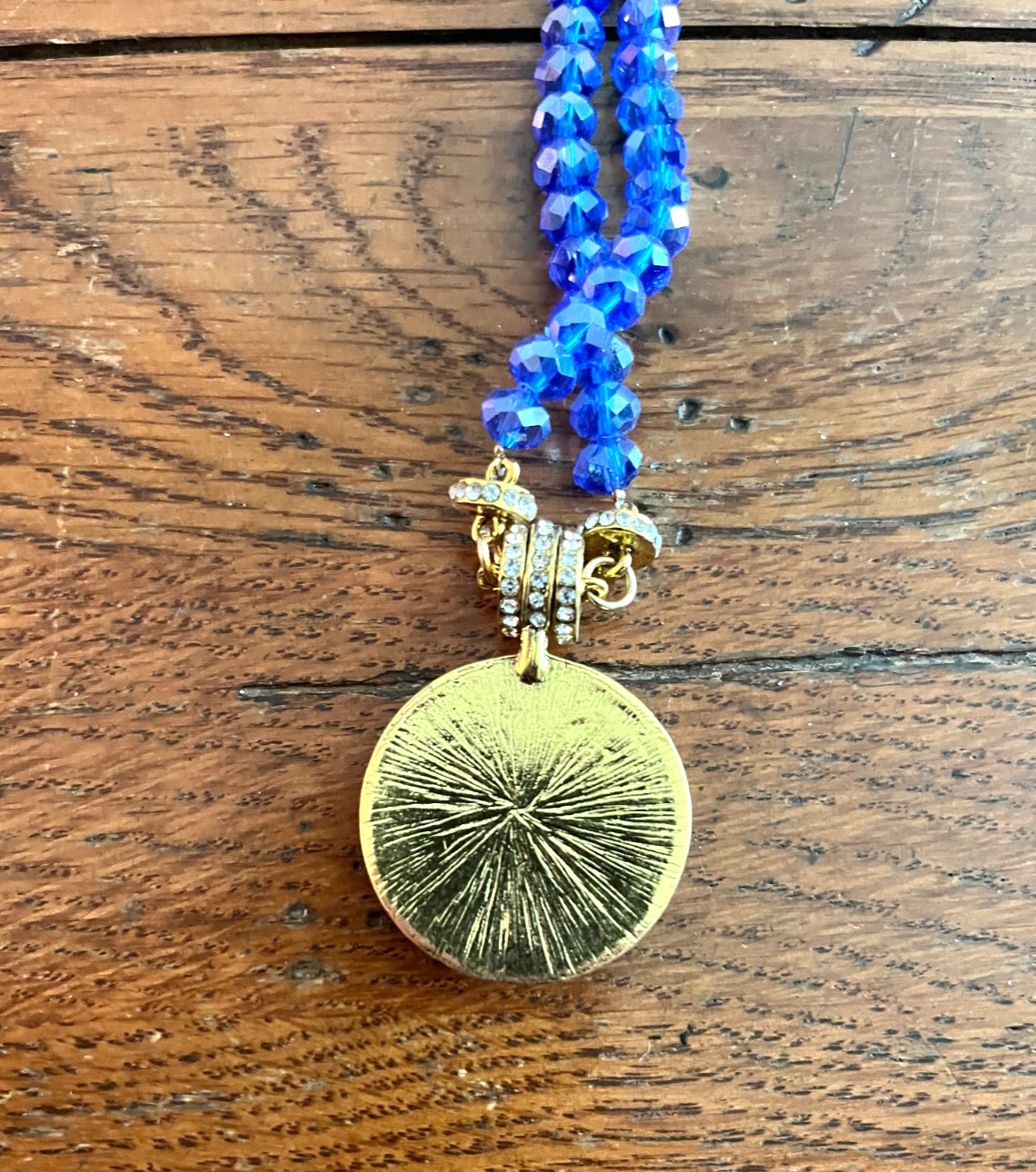 Celestial Man in the Moon Face Sun AB Crystal Glass Blue Beaded Necklace