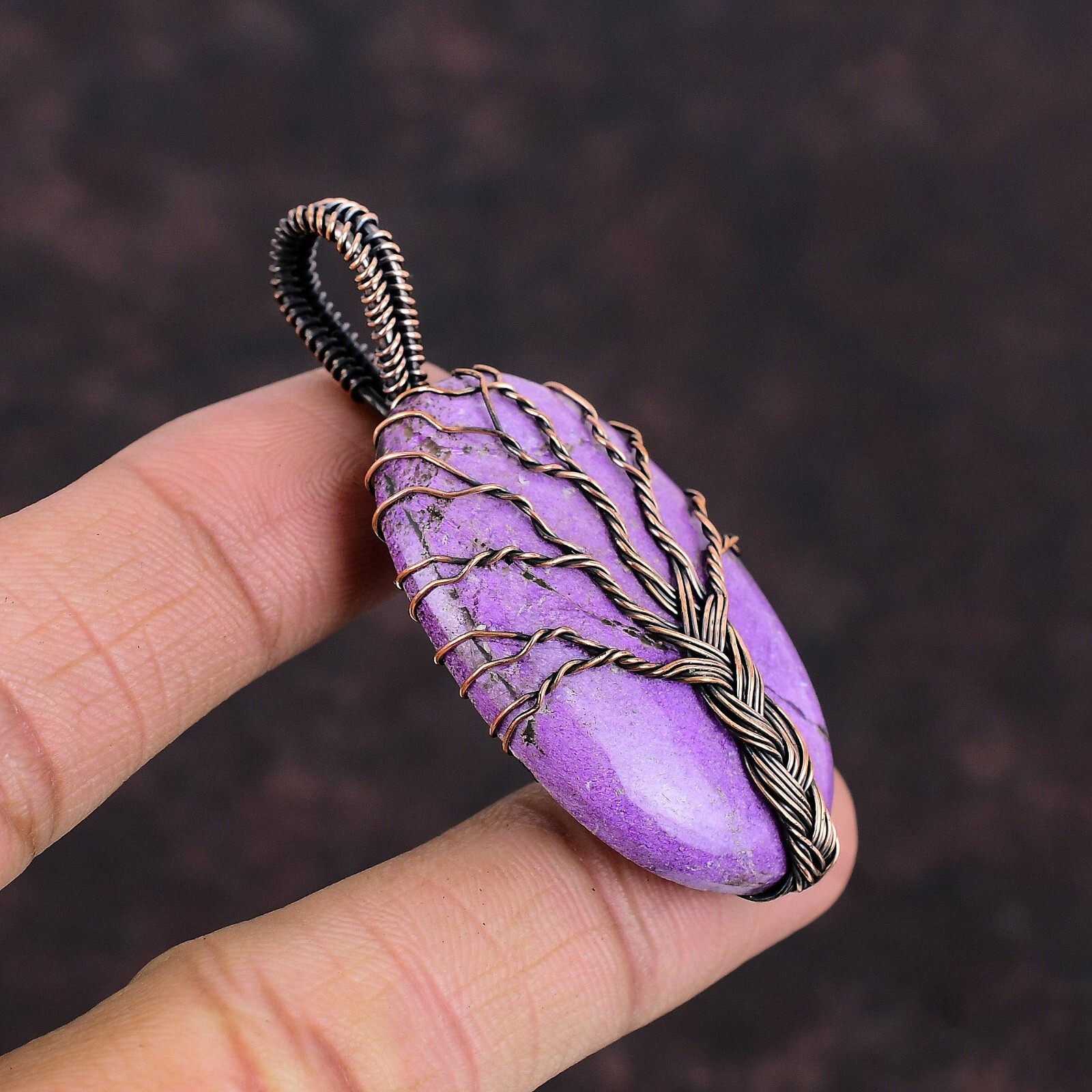 Valentines Sale Purpurite Gemstone Copper Boho Wire Wrapped Tree Of Life Pendant