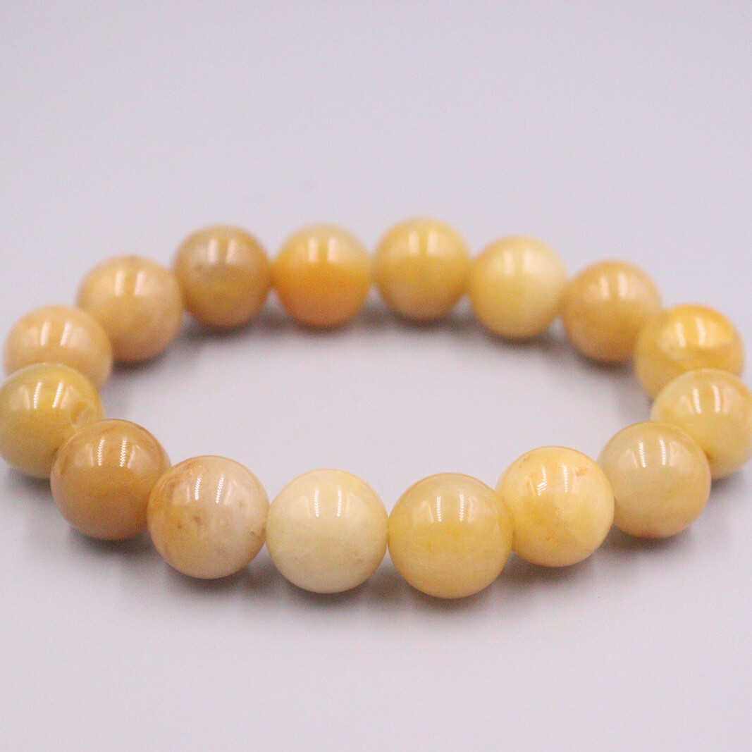 Natural Jadeite Yellow Jade Bracelet For Women Men 13mm Round Beaded Bracelet